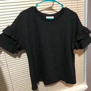 Black Ruffle Sleeve Tee